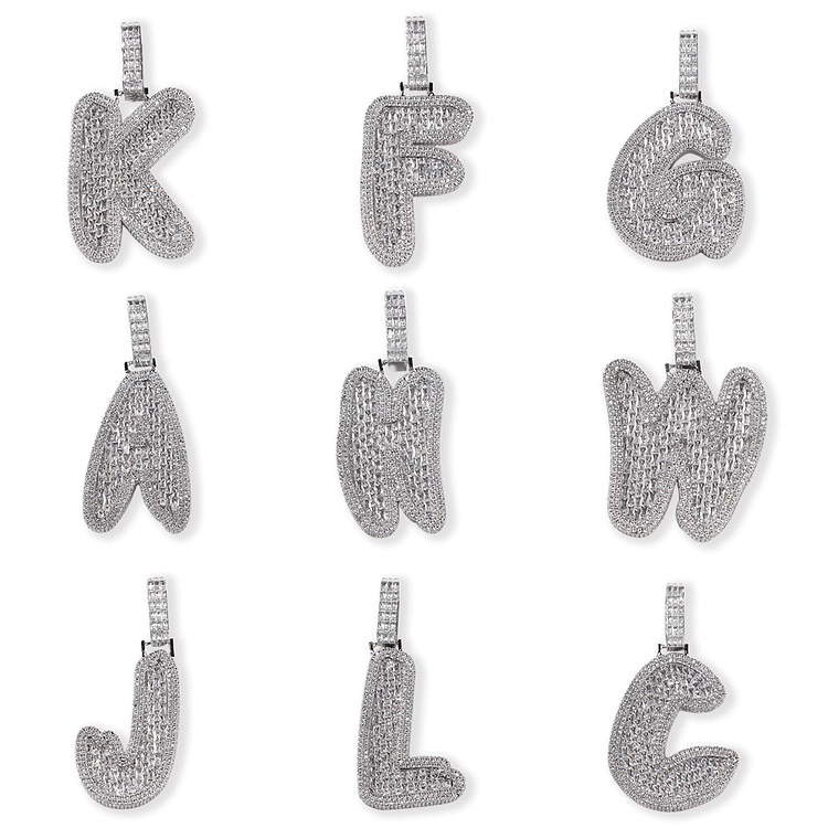 Single Letter Pendant Initial Letter A-Z Iced Out Cubic Zirconia Charm Necklace-VESSFUL