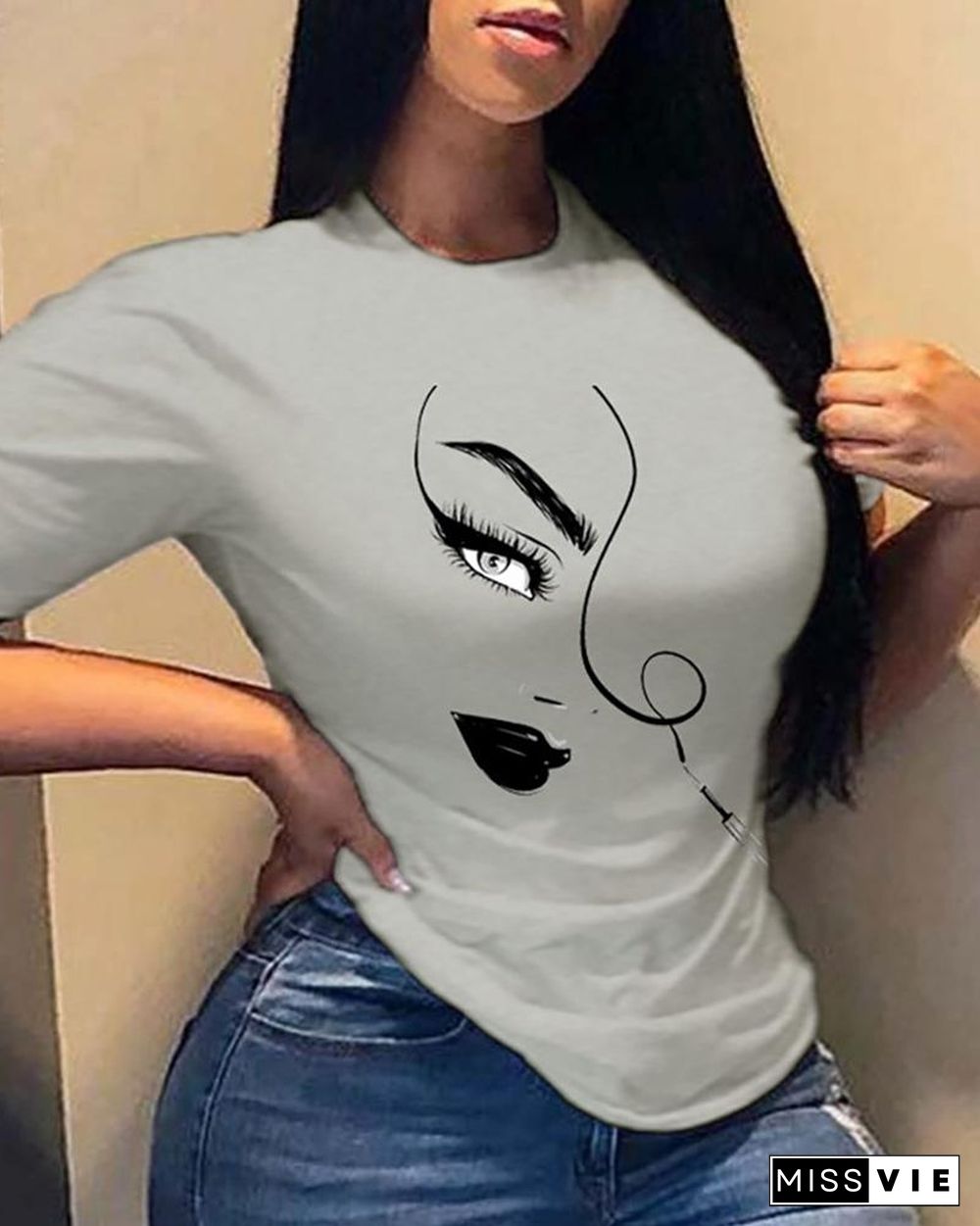 Figure Print Short Sleeve Casual T-shirt