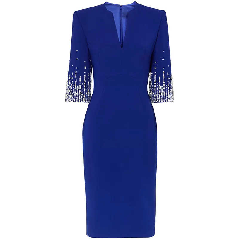 Nigikala Nigikala Fashion Spring And Summer New Heavy Industry Nails And Studded Sleeve V-Neck And Knee Dress Small Dress