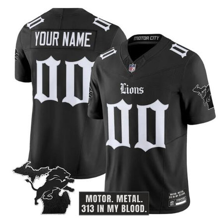 Men's Detroit Lions Black 2025 F.U.S.E. "Gothic Motor Grit Edition" Vapor Limited Stitched Football Custom Jersey