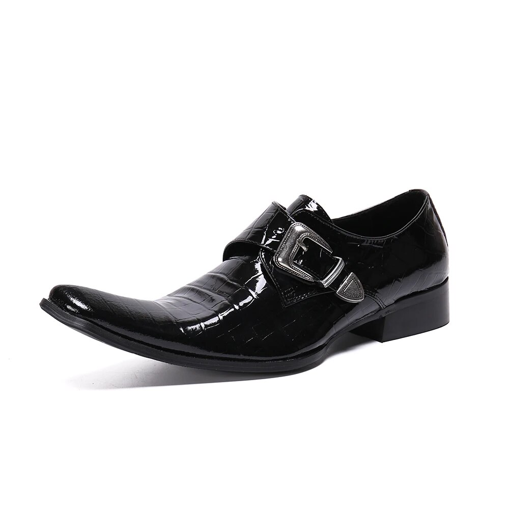 VCSHOES Business Formal Men's Black Genuine Leather Buckle Shoes Classical Male Large Size Shoes Men Pointed Toe Shoes