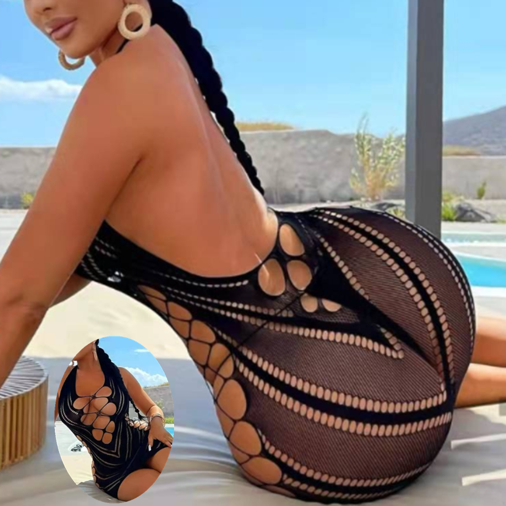 Sexy Women Fishnet Halter Backless Dress