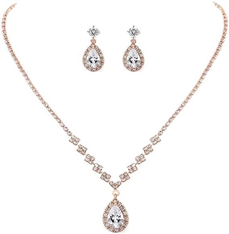 Minimalist Solid Color Artificial Crystal Copper Inlay Zircon Earrings Necklace
