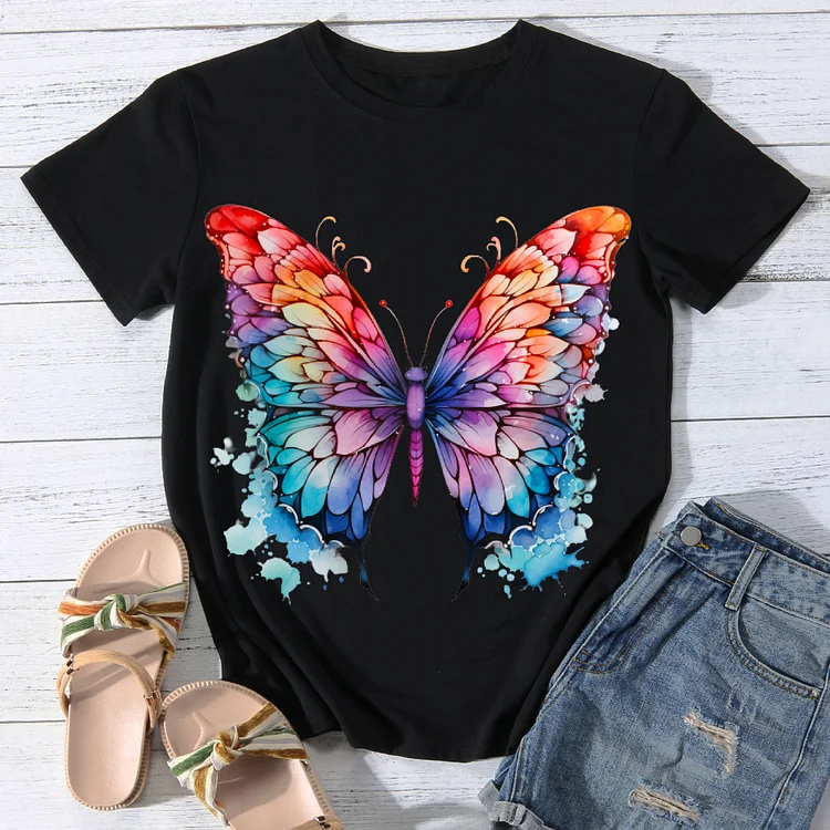 Enigmatic Blossom Butterfly  Women Round Neck T-shirt BSTCA0001