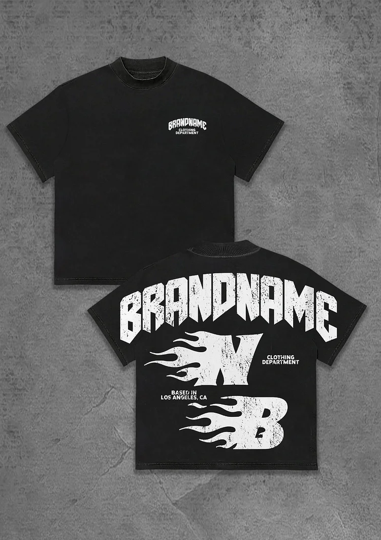 Flame Font Large Slogan Logo Short Sleeved T-shirt