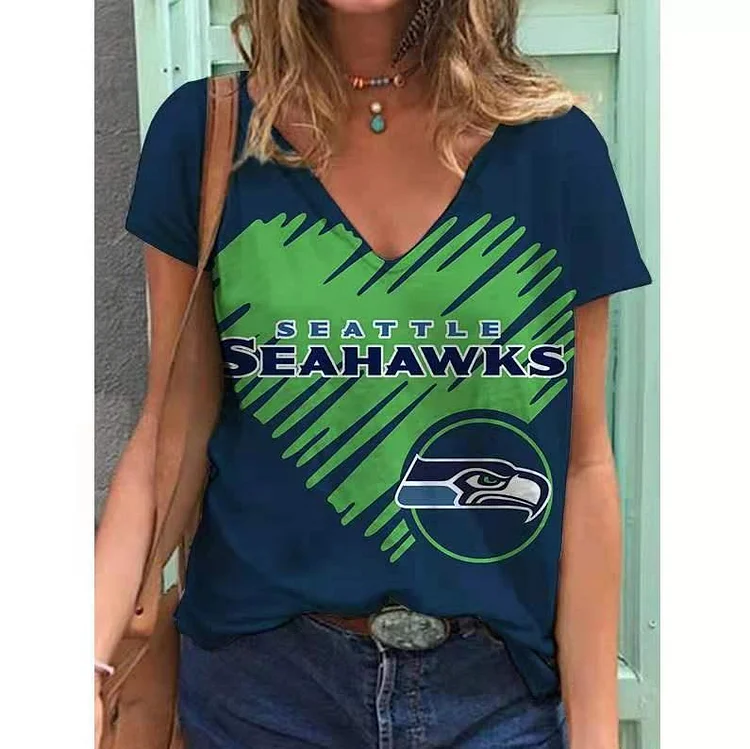 Seattle Seahawks Lightweight Short Sleeve V-Neck T-Shirt