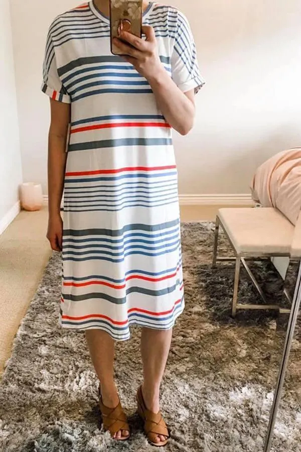 Stripe Print Short Sleeve Casual Dress
