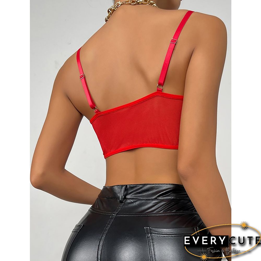 Red Rhombus Open Back Lace Vest