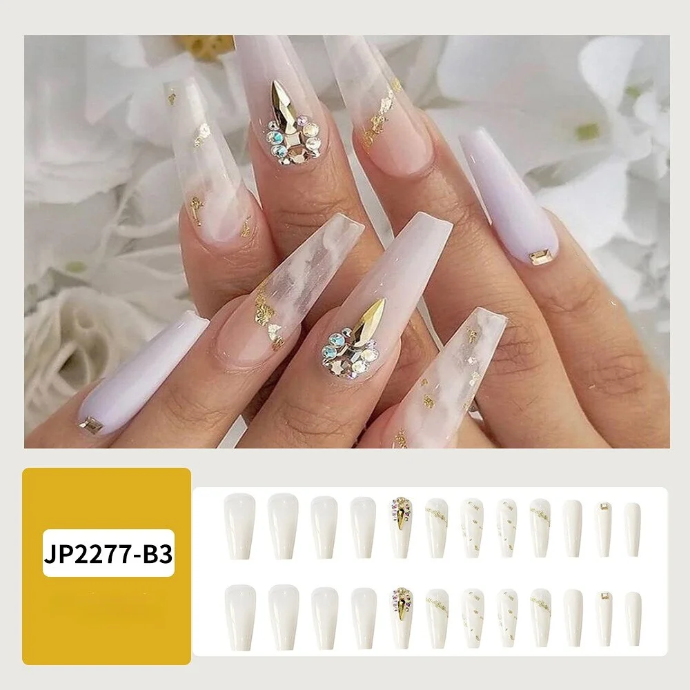 Churchf Blossoms Wearable Nail Art Long Ballet Green False Nails Fashion Detachable Finished Fake Nails Press on Nails with Glue-Nail Inspo