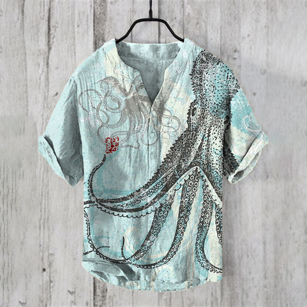 menweary Japanese Octopus Watercolor Art Print V-Neck Short Sleeved Shirt