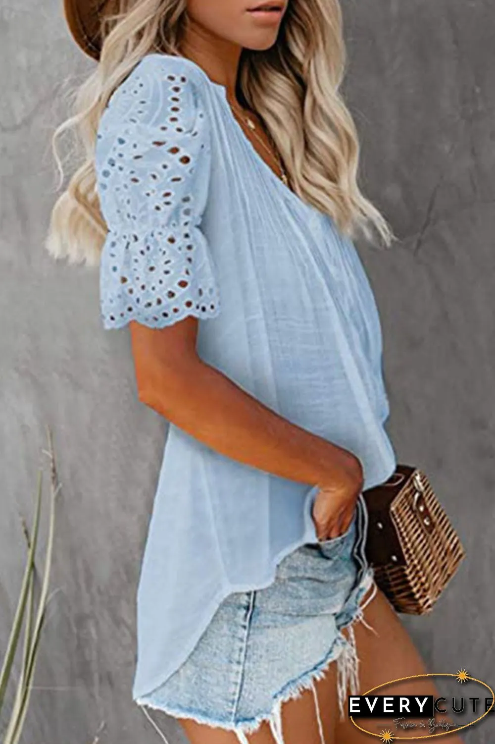 Fashion Solid Split Joint V Neck Tops(6 Colors)