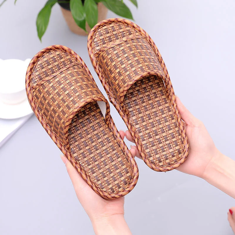 New Men Summer Slippers indoor Rattan Male Slippers Non-Slip Bamboo Woven Models Home Wooden Floor Unisex slippers