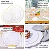 10 Pack | 11" Hunter Emerald Green Hard Plastic Dinner Plates, Disposable Tableware, Baroque Heavy Duty Plates with Gold Rim