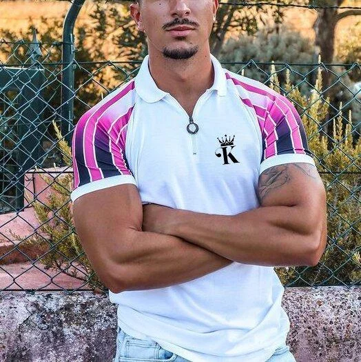 Striped colorblock poker king short-sleeved polo shirt