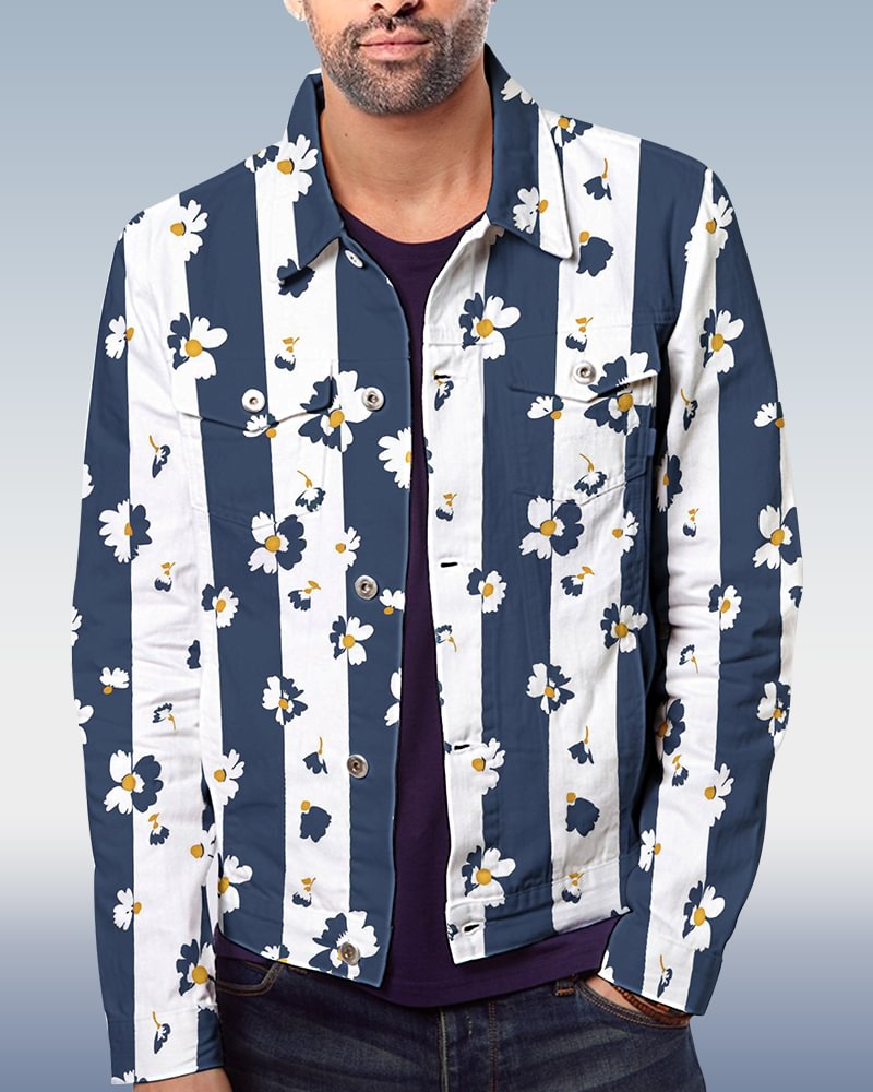 Men's Casual  Stripe Floral Jacket 037