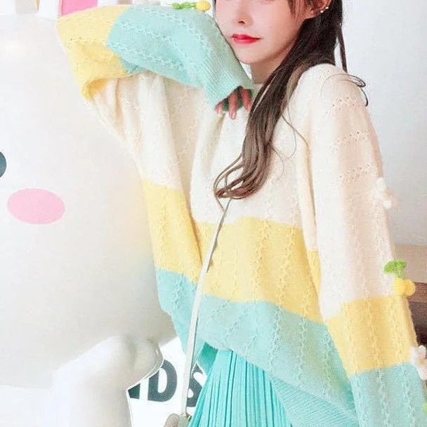 Sweet Pink/Cyan Rainbow Striped Sweater SP15183