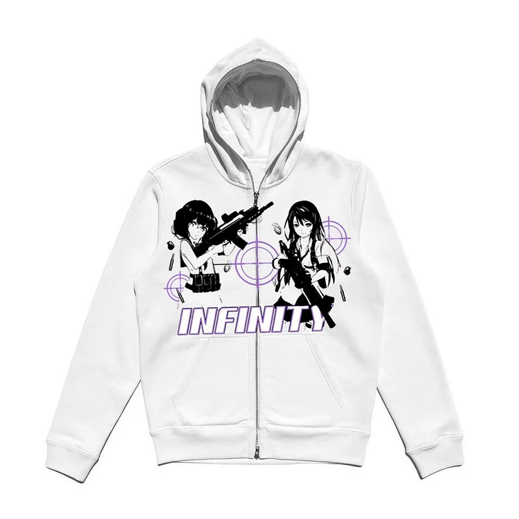 Gothic Dark Girl Gun Lady Printed Zipper Hoodie