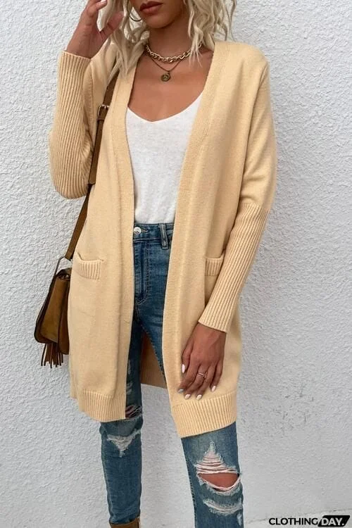 Open Front Long Sleeve Cardigan with Pockets