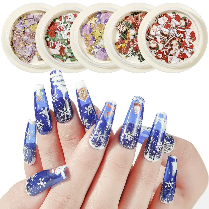3D Christmas Series Wood Pulp Piece Nail Art Decoration Accessories Manicure Snowflake Snowman Shape Manicure Art Decal