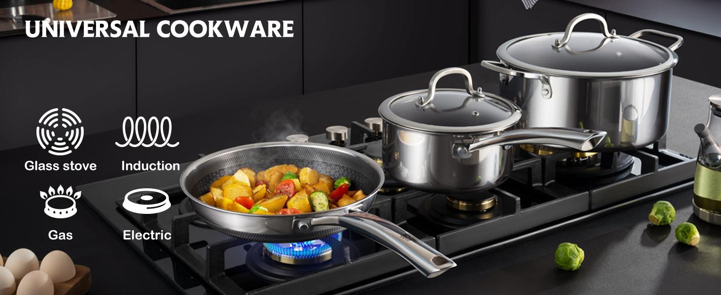 SNOWCLAD 10-Pcs & 14-Pcs Hybrid Cookware Set with Lids – Nonstick Stainless Steel Pots and Pans Set, Dishwasher Safe, Induction Ready, Non-Toxic & PFOA Free #SummerWins