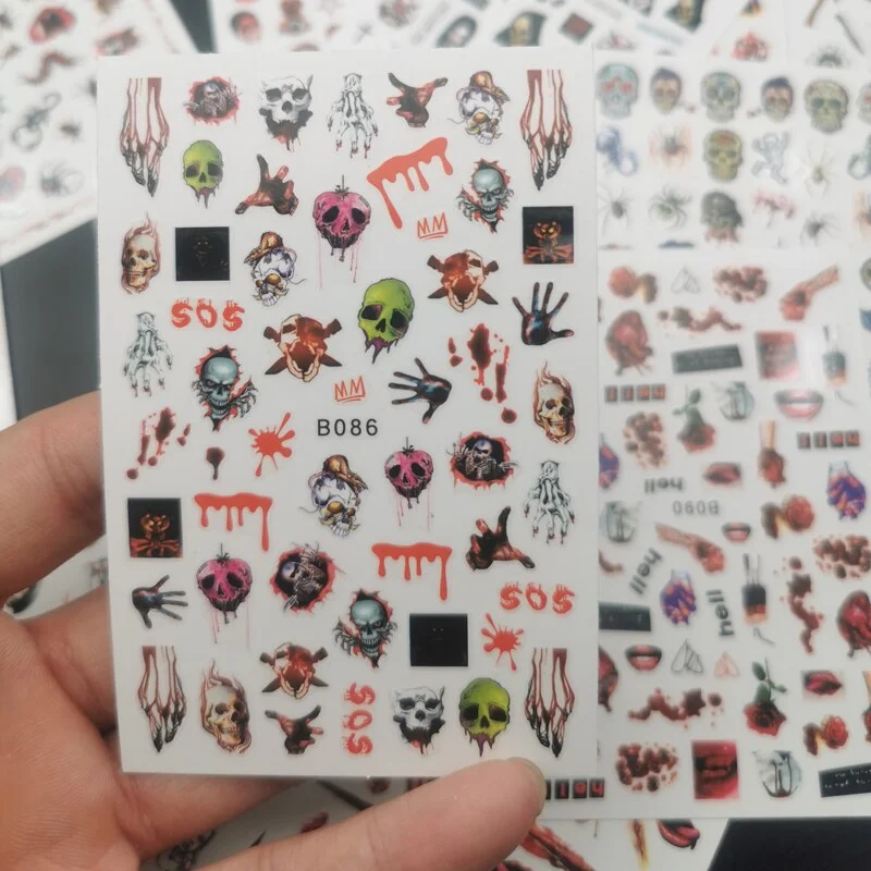 Happy Halloween Nail Sticker Manicure Self Adhesive Skull Toe Stickers Design Nail Art Decals for DIY Decor Wraps Witch Decals