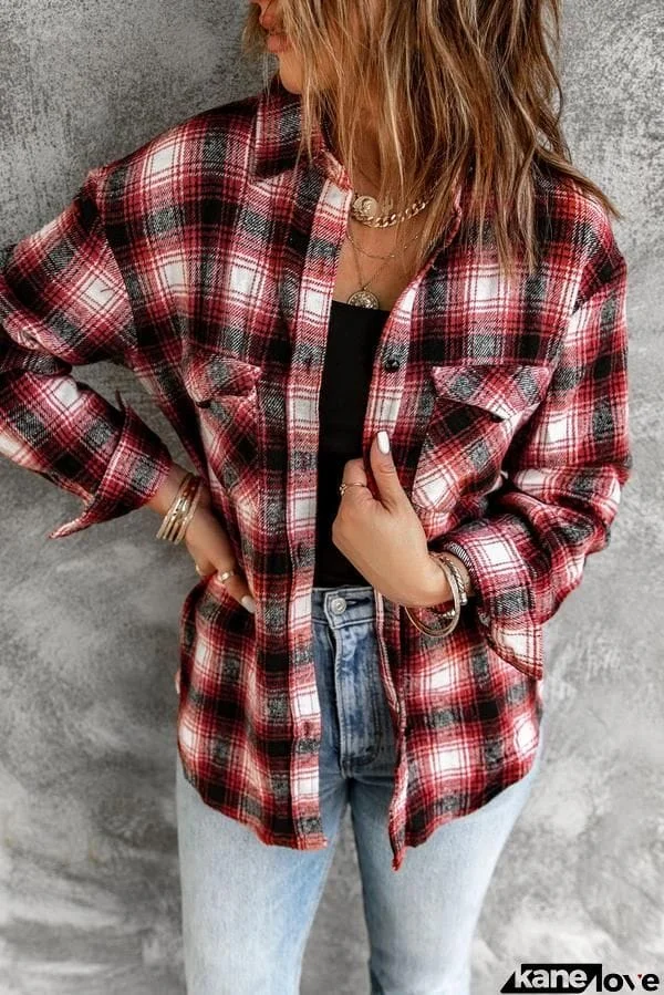 Geometric Plaid Print Pocketed Shirt