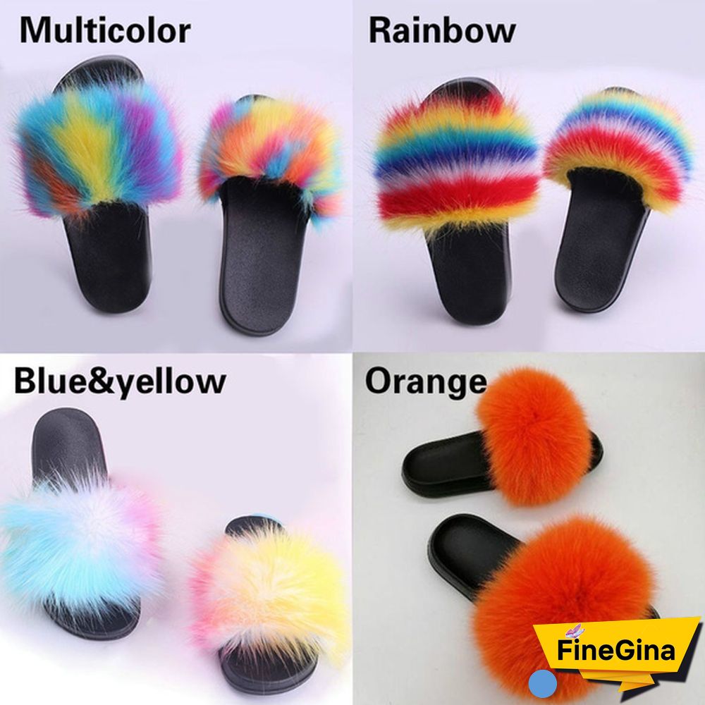 New Hot Fashion Ladies Girls Hairy Slippers Women Fox Fur Slippers Sandals Fluffy Fur Slides Beach Shoes Plus Size
