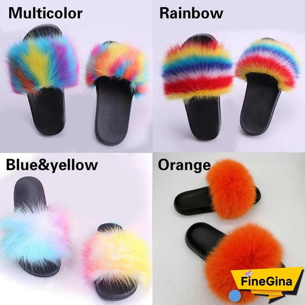 New Hot Fashion Ladies Girls Hairy Slippers Women Fox Fur Slippers Sandals Fluffy Fur Slides Beach Shoes Plus Size