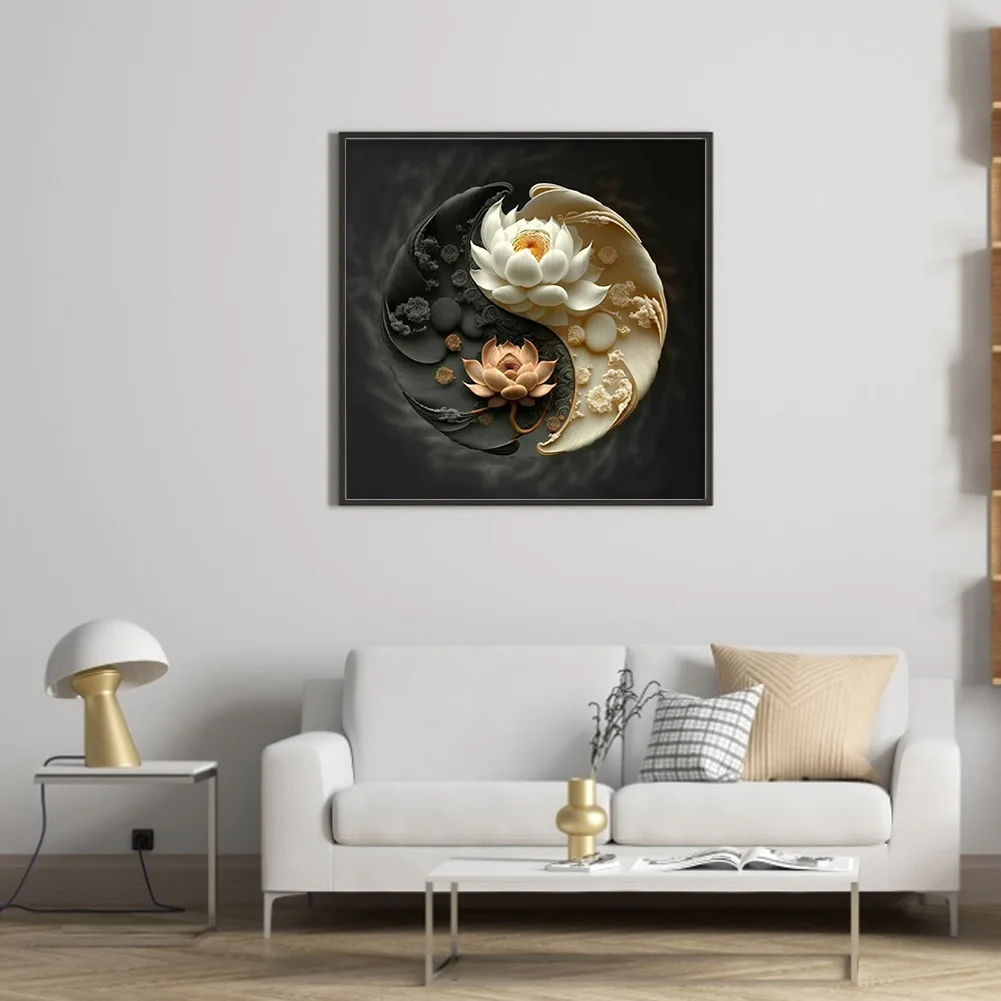 11CT Full Stamped&nbsp;Cross Stitch - Yin Yang Lotus(Canvas|40*40CM)