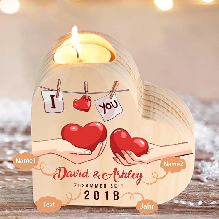 Kettenmachen Herzform Kerzenhalter-Personalisierte 2 Namen & Text & Jahr Kerzenständer für Paare