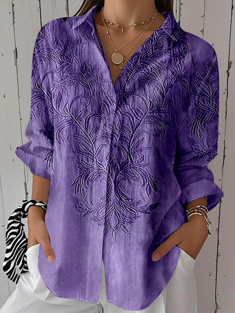 Women 3/4 Sleeve Shirt Collar Floral Printed Graphic Button Tops