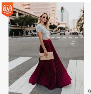 Uveng Uveng 2024 New Large-Size High-Waisted Half-Dress Women's Large Swing Skirt Wrinkles Long Skirt
