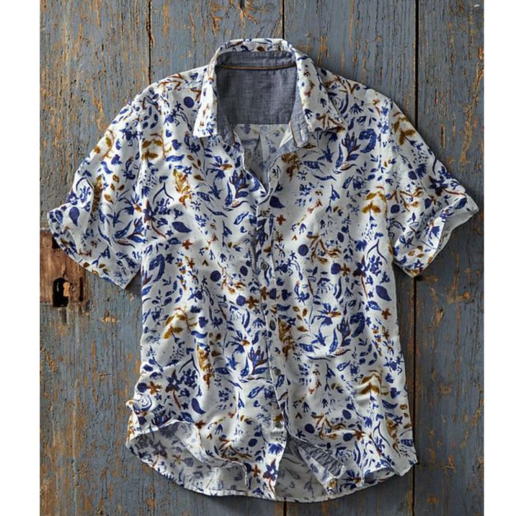 Men's multicolor pattern cotton linen shirt