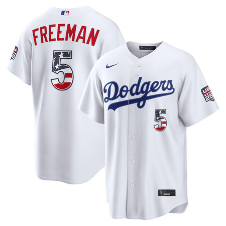 Men's Los Angeles Dodgers #5 Freddie Freeman Nike White USA 250 Fourth of July Home Stadium Jersey