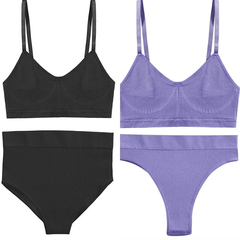 Women Push Up Sports Lingerie Brassiere Set Sexy G-String Seamless Active Bra Panties Set Crop Top High Waist Thong Underwear