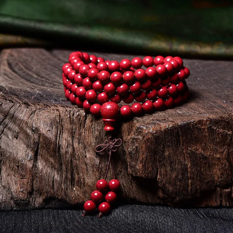 Cinnabar 108 Mala Beads Om Mani Padme Hum Pattern Engraved Blessing Bracelet