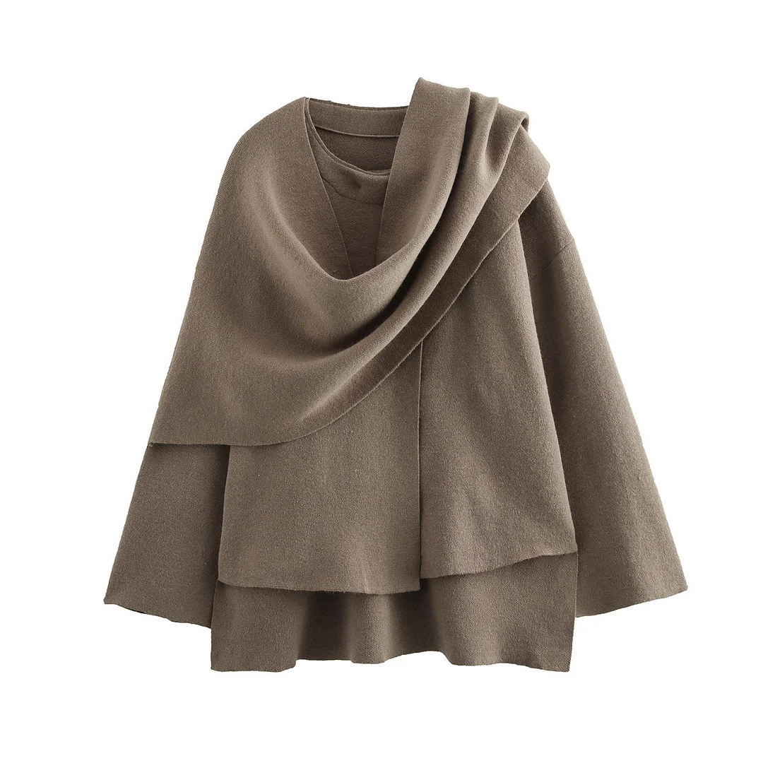 Nigikala Nigikala New Women's Clothing With Asymmetric Scarf Short Knitted Coat