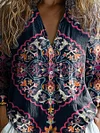Women's Vintage Floral Pattern Art Print Casual Long Sleeve Comfortable Cotton Shirt