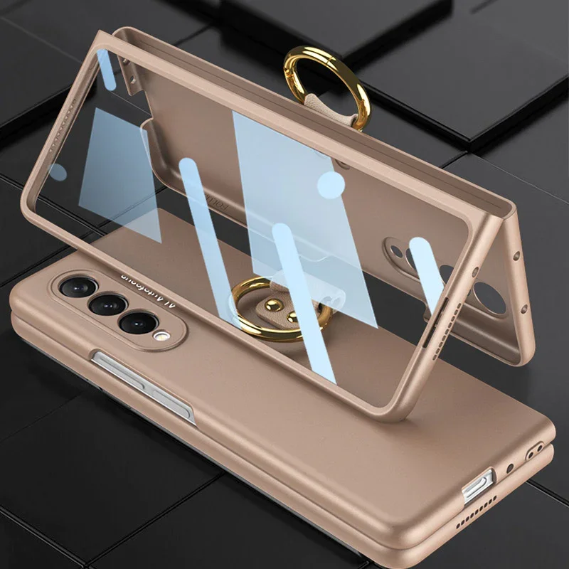 Applicable To Samsung Z Fold3/Z Fold4 Ultra-Thin Full Shell Membrane Skin Feeling Ring Bracket Mobile Phone Case