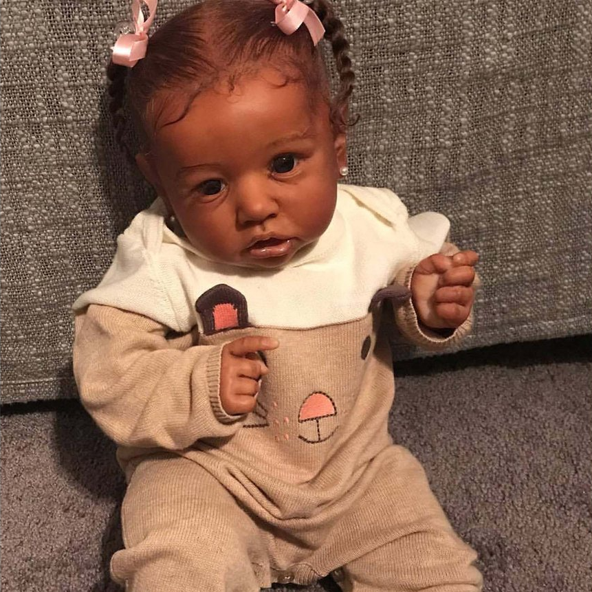 20 Inches Authentic Silicone Black Reborn Dolls Izzy Lifelike Rebirth Girl, Weighted Baby Dolls with Rooted Hair -Creativegiftss® - [product_tag] RSAJ-Creativegiftss®