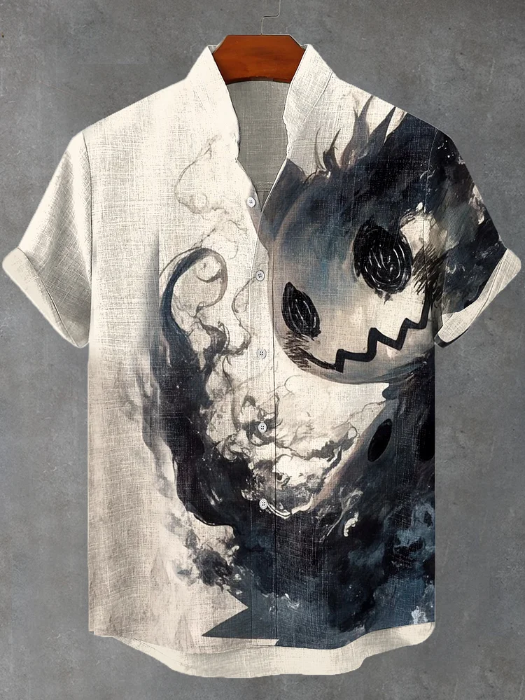 Men's Mysterious Dark Art Skull Print Shirt