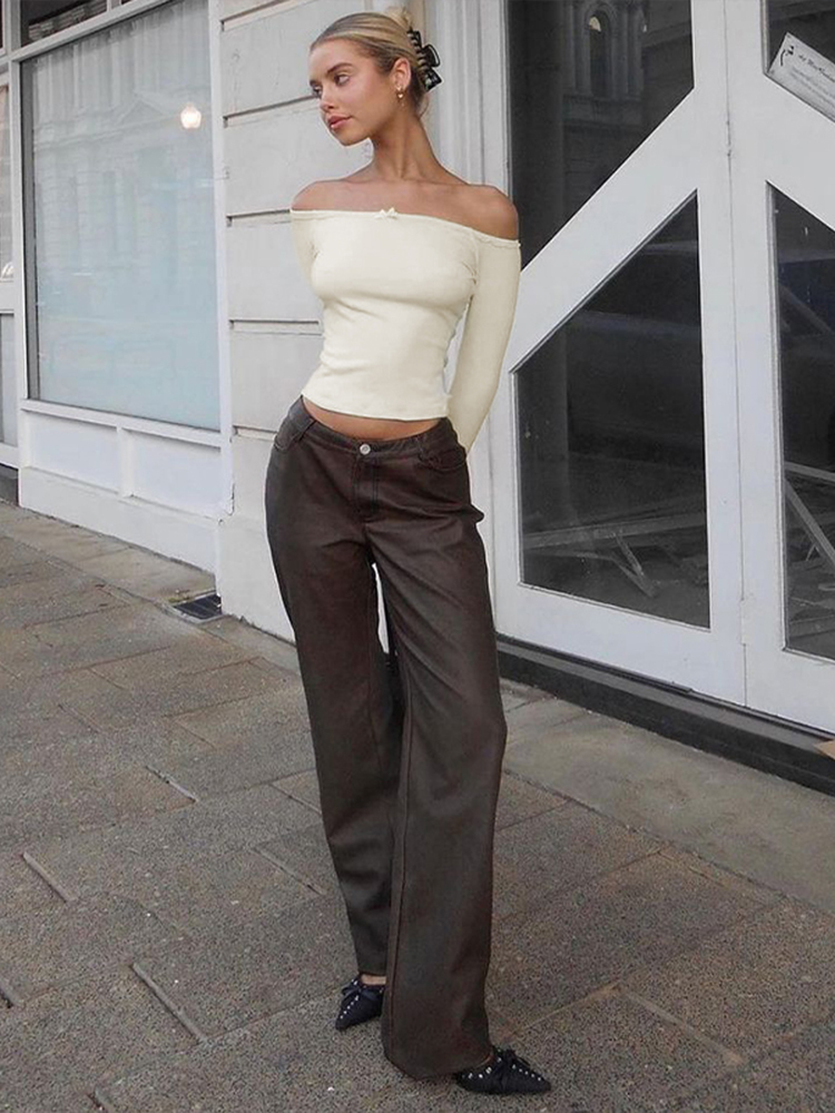 Hugcitar Strapless Solid Tie Bow Sexy Slim Crop T-Shirt Top 2024 Spring Women New Elegant Outfit Birthday Party Streetwear Y2K