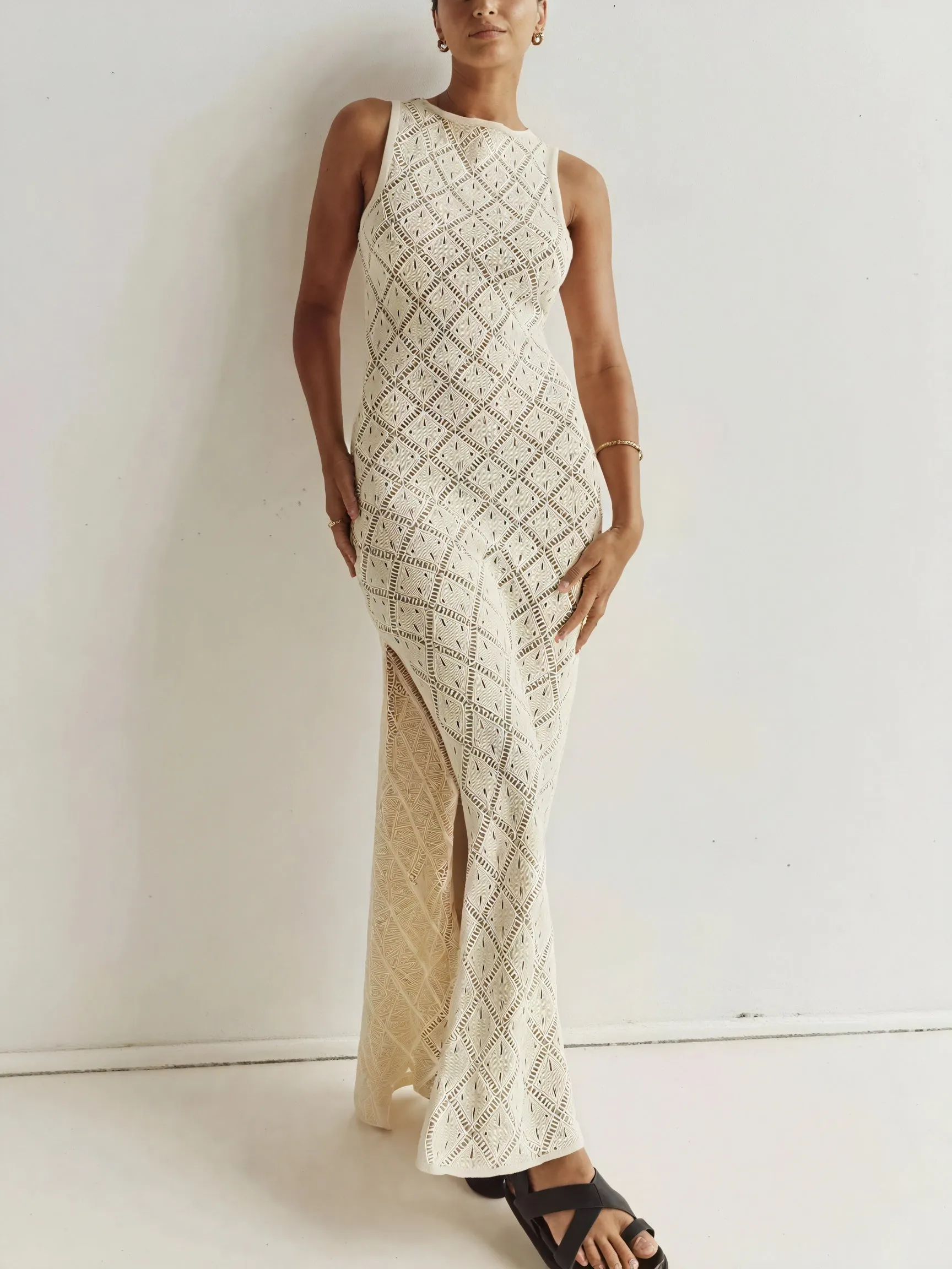 Damen Maxikleid – Ärmellos, Strick, Offenes Lochstrick-Design-83712-d589210a-5e78-40b5-98f3-b1e641721359