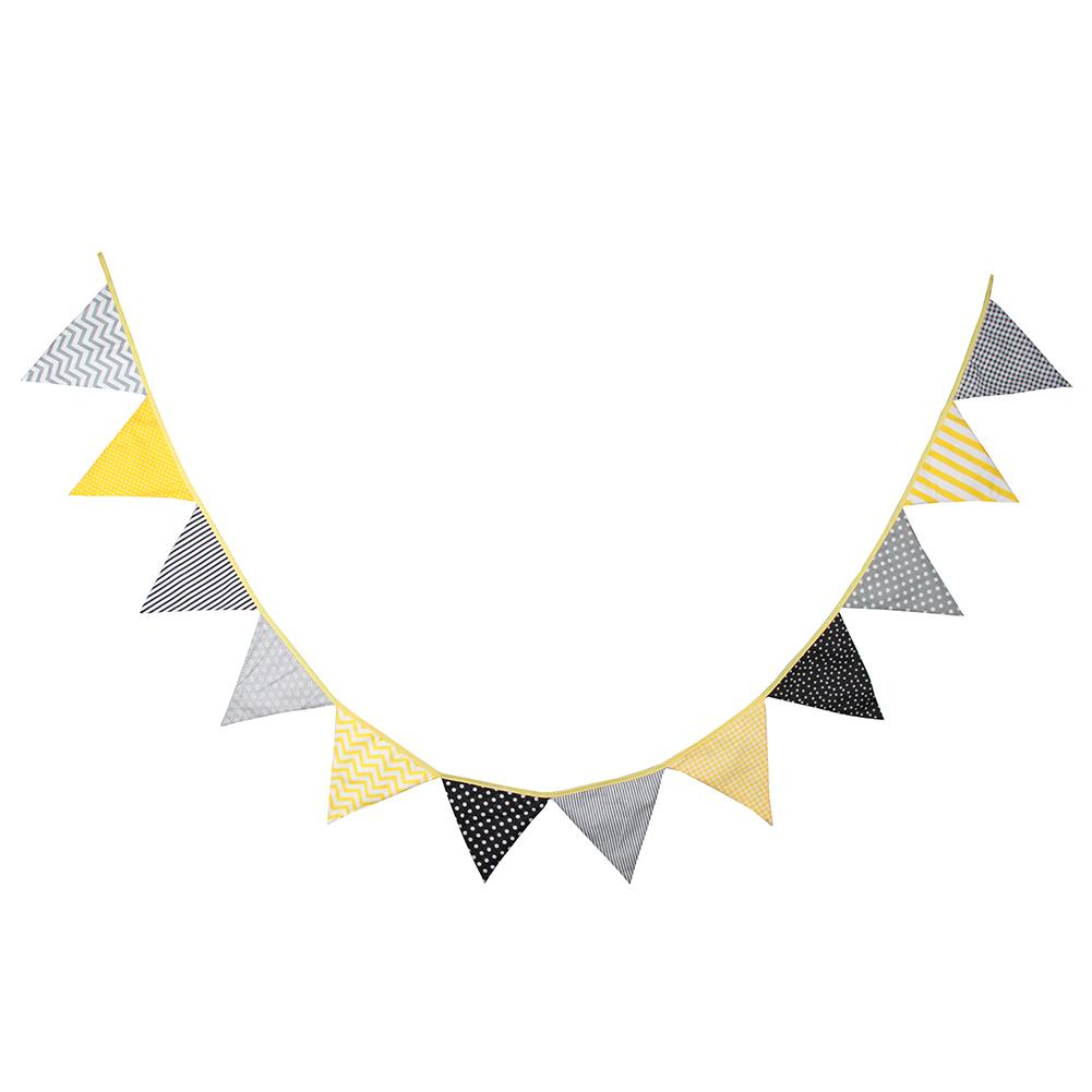 

INS Nordic Cotton Fabric Flags Yellow Gray Pennant Party Wedding Supplies, 501 Original