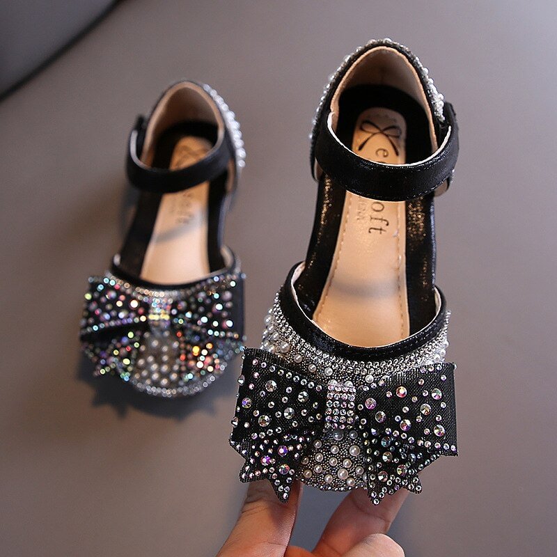 Girls Sequin Lace Bow Kids Shoes Girls Cute Pearl Princess Dance Single Casual Shoe 2020 New Children's Party Wedding Shoes D721