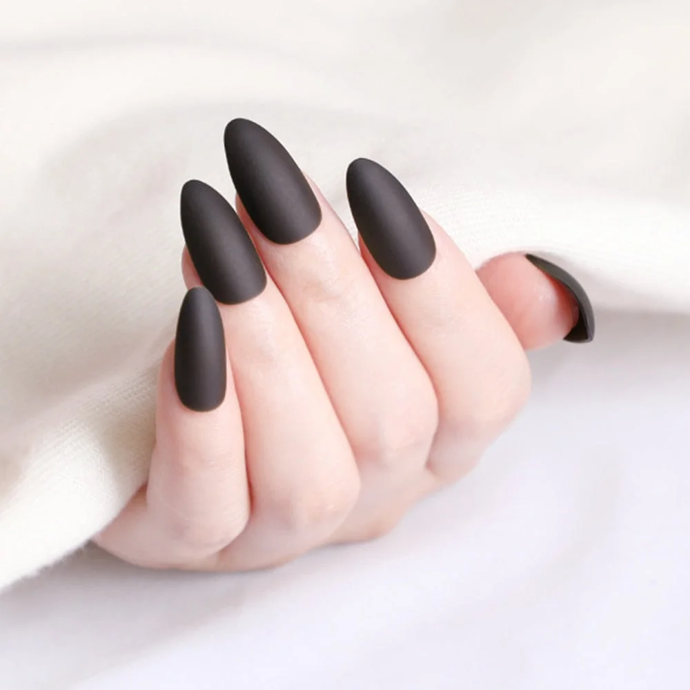 24Pcs Matte Dark Brown Artificial Fake Nails Long Stiletto False Nails For Design DIY Fingernails Art Tip Manicure Tool-Nail Inspo