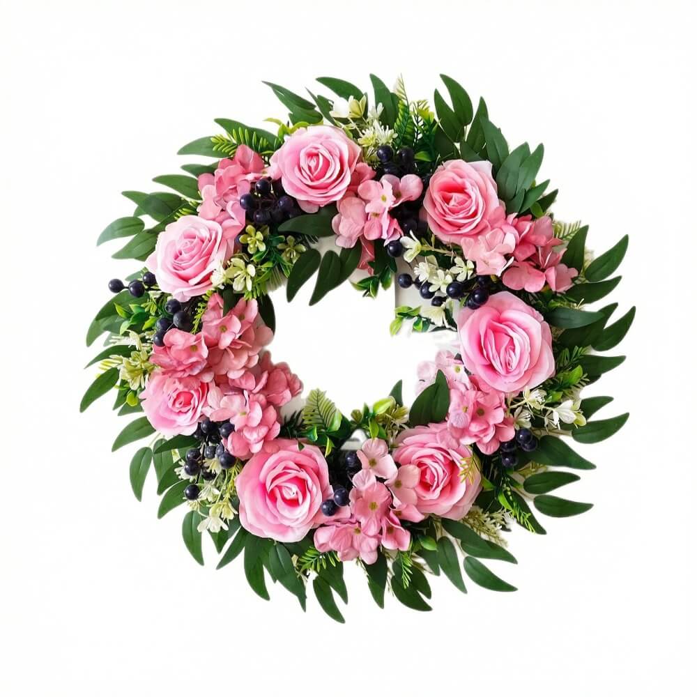 17.7" Pink Rose Floral Wreath