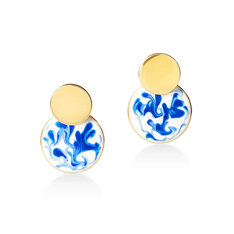 Mini Kinoko Marble Blue Earrings