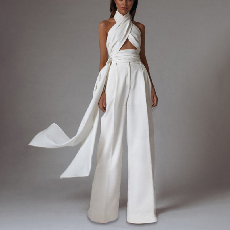 fashion pure colour sleeveless belted jumpsuits
