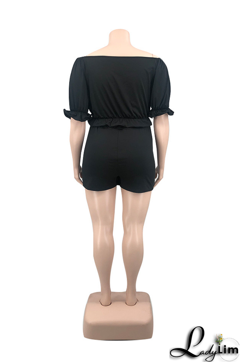 Tangerine Red Sexy Solid Draw String Off the Shoulder Plus Size Two Pieces